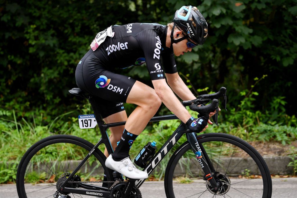 ALTU DEL GAMONITEIRU SPAIN SEPTEMBER 02 Michael Storer of Australia and Team DSM competes in the breakaway during the 76th Tour of Spain 2021 Stage 18 a 1626km stage from Salas to Altu dEl Gamoniteiru 1770m lavuelta LaVuelta21 on September 02 2021 in Altu dEl Gamoniteiru Spain Photo by Tim de WaeleGetty Images