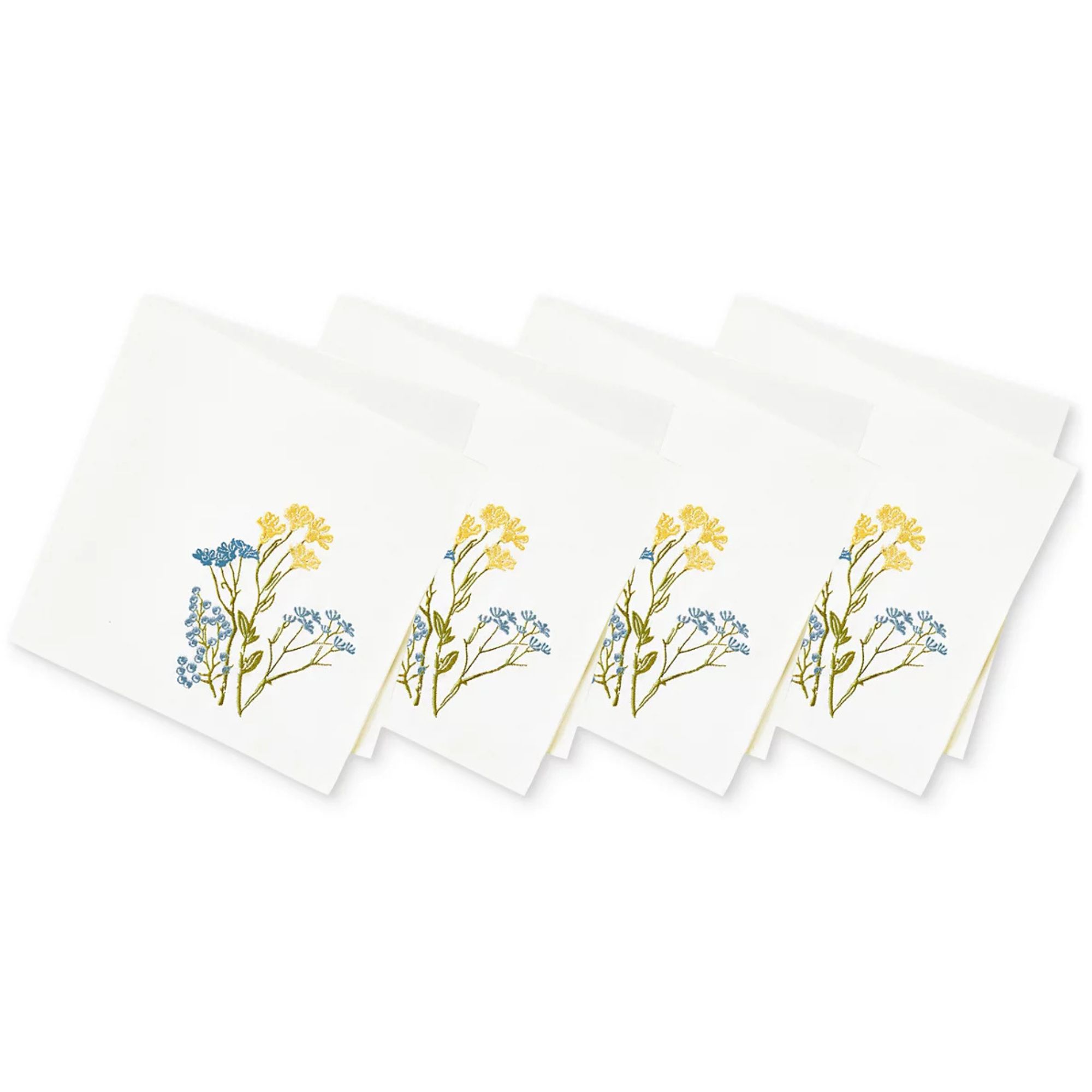 White napkins with yellow and blue wildflowers