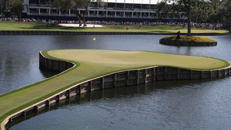 The 17th green at TPC Sawgrass