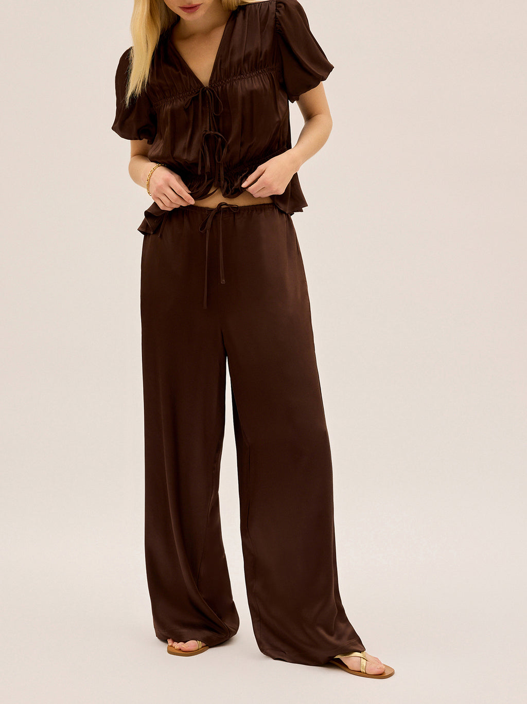 Margaret Chocolate Satin Trousers