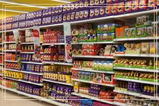 a close up of Easter eggs on display on supermarket shelves in Easter 2023