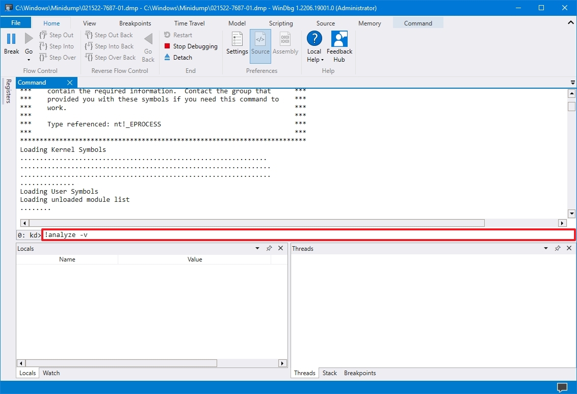 Analyze dump file on Windows 10