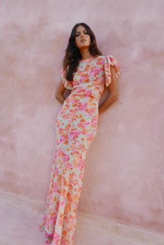 Bougainvillea Chiffon Maxi Dress in Sage Floral