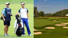 Kenny Harms and Kevin Na talk over a golf shot. A general view of Oakmont Country Club