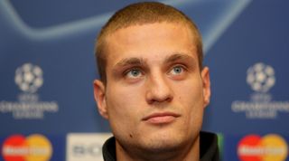VALENCIA, SPAIN - NOVEMBER 24: Nemanja Vidic of Manchester United listens to questions from the media during a press conference on November 24, 2008 in Valencia, Spain. Manchester United will play Villarreal in a UEFA Champions League Group E match on November 25 at the El Madrigal stadium in Villarreal. (Photo by Jasper Juinen/Getty Images)