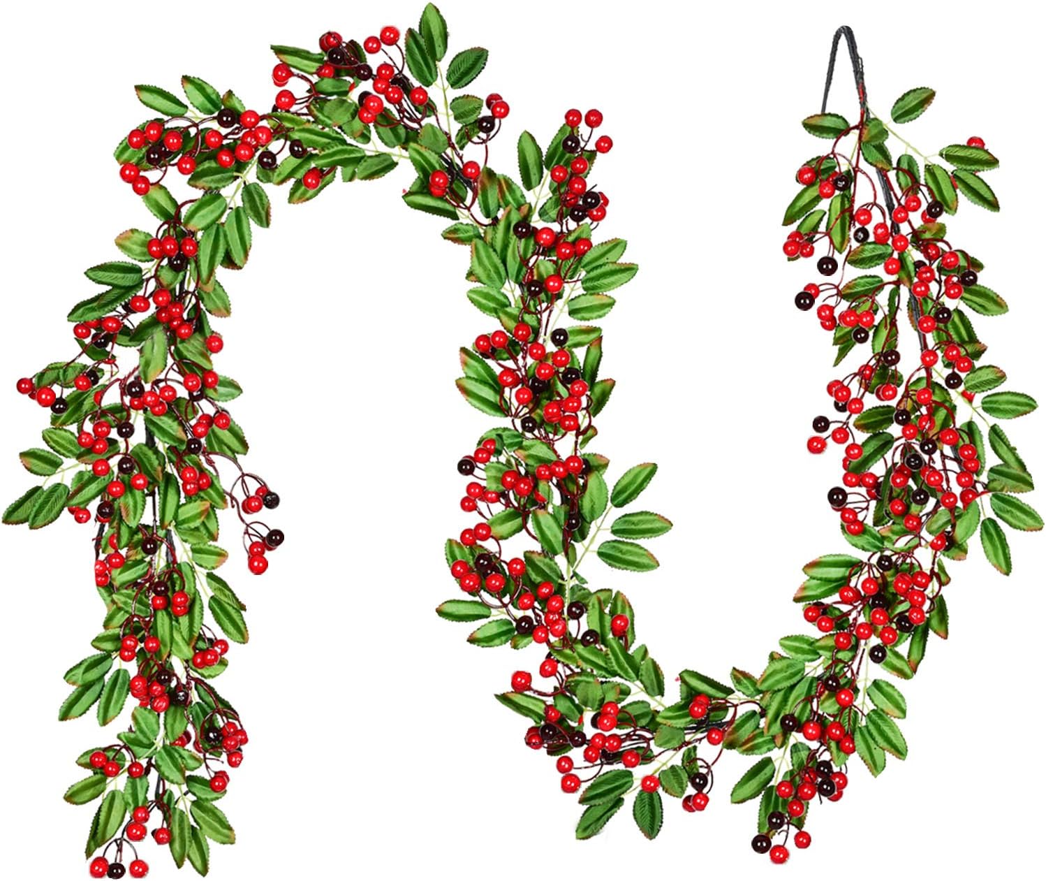 Artiflr 6 Ft Red Berry Christmas Garland With Green Leaves Garland Artificail Berry Garland Indoor Outdoor Garden Gate Hone Decoration for Winter Holiday New Year Decor