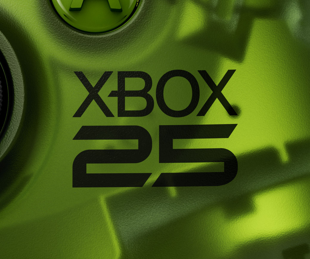Xbox 25 logo on translucent green background