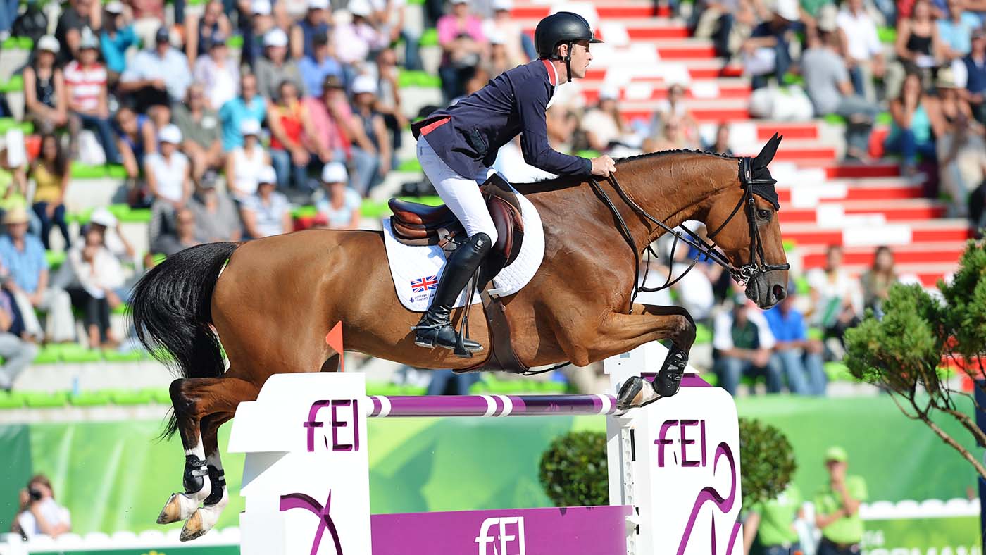 Scott BRASH riding Hello Sanctos GBR during the First Competition at WEG in Stadium D'Ornano Caen, Normandy in France between 23 August to 7 September 2014