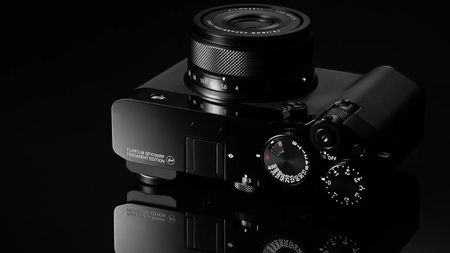 The Fujifilm GFX100RF Fragment Edition on a black background