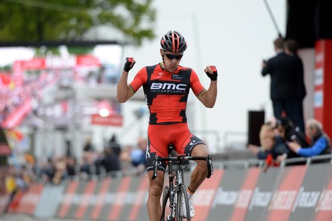 Philippe Gilbert (BMC) celebrates Amstel Gold Race win number three