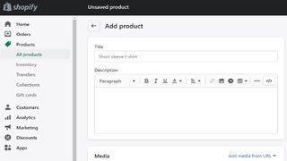 Shopify's add product screen within its dashboard