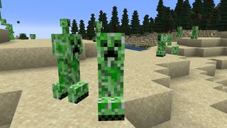 Minecraft creeper - an explosion of creepers lurk around a sandy beach