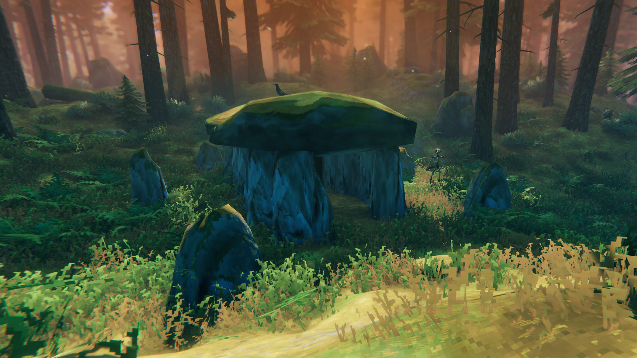 Valheim - The entrance to a Black Forest dungeon, the Burial Chambers