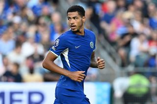Levi Colwill #37 of Chelsea runs the field during the first half of the pre season friendly match against the Brighton & Hove Albion at Lincoln Financial Field on July 22, 2023 in Philadelphia, Pennsylvania. (Photo by Darren Walsh/Chelsea FC via Getty Images)