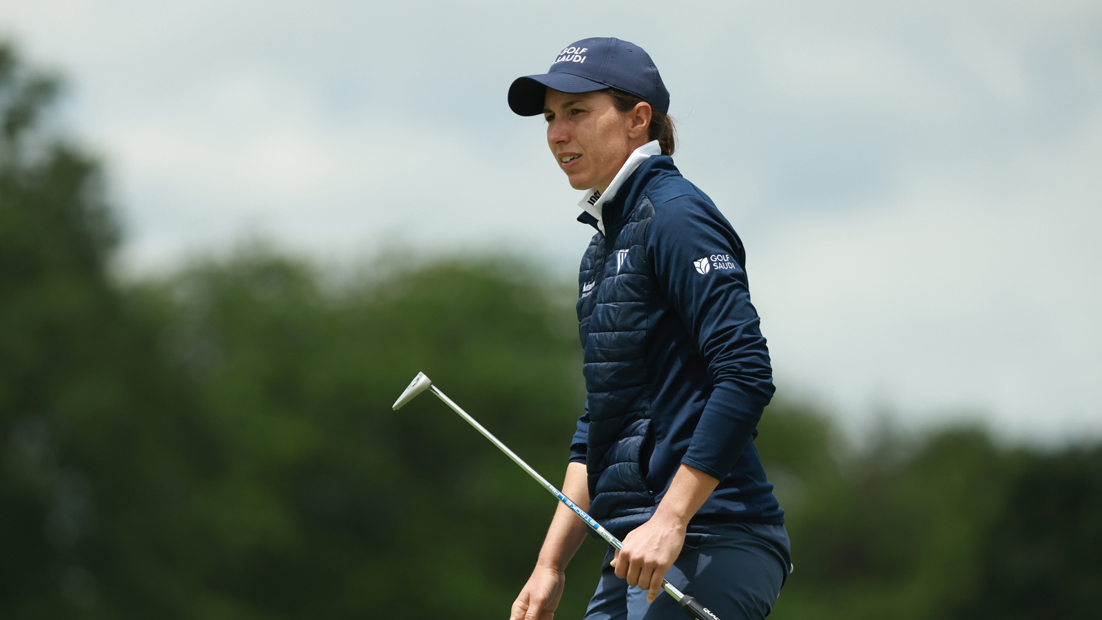 Carlota Ciganda reacts to a putt