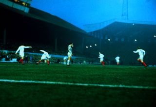 Celtic take on Leeds United in the European Cup semi-finals at Hampden Park in 1970.
