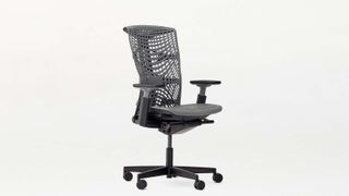 The grey ErgoChair Plus office chair without fabric mesh.