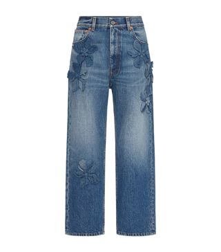 Womens Valentino Garavani Blue Hibiscus-Detail Jeans | Harrods Uk