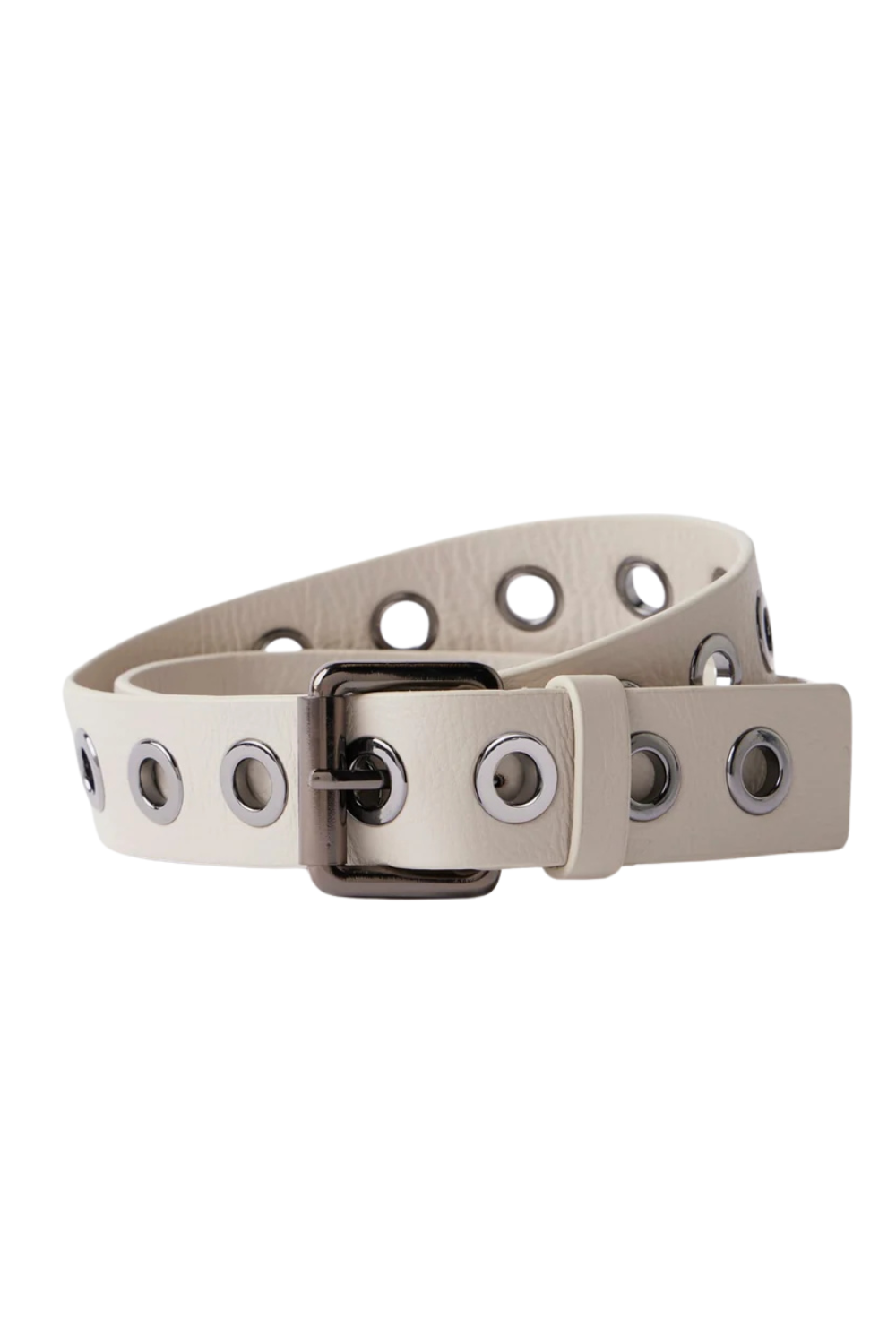 Beige Eyelet Leather Belt