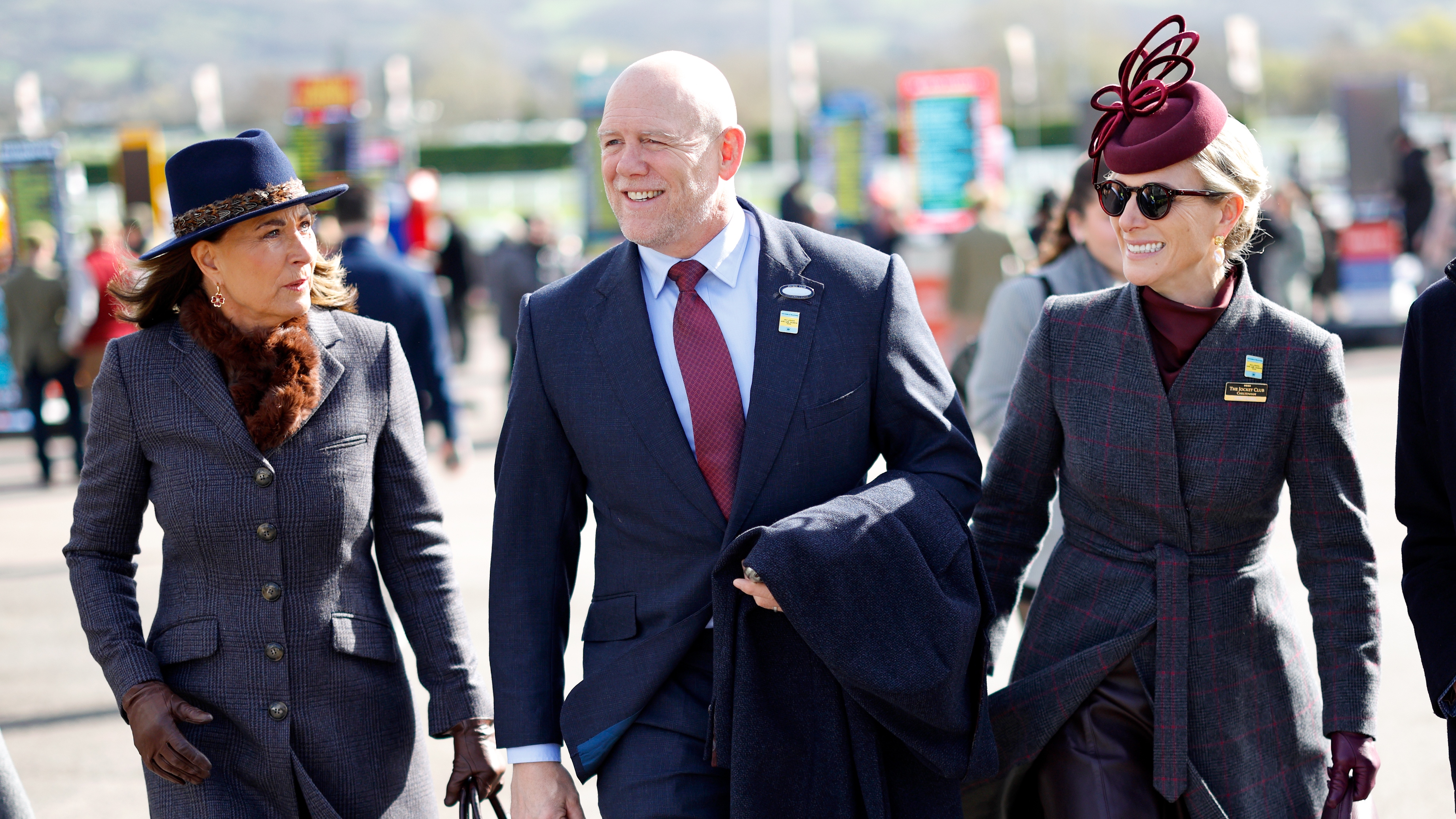 Carole Middleton, Mike Tindall and Zara Tindall attend day 2 'Ladies Day' of the Cheltenham Festival at Cheltenham Racecourse on March 11, 2026