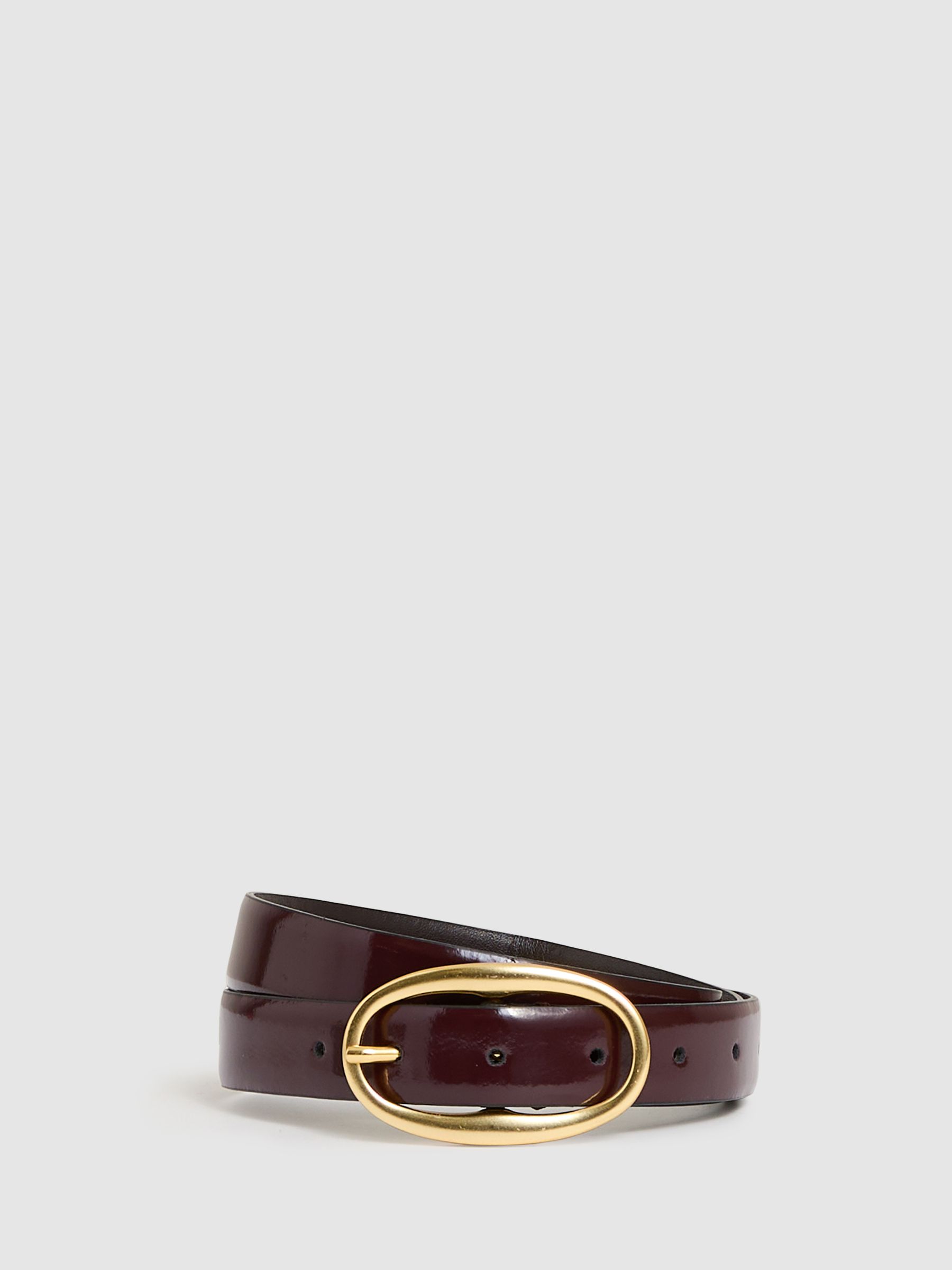 Patent Leather Oval Buckle Belt in Oxblood