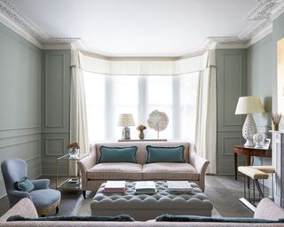 living room with muted color palette in elegant period house in London