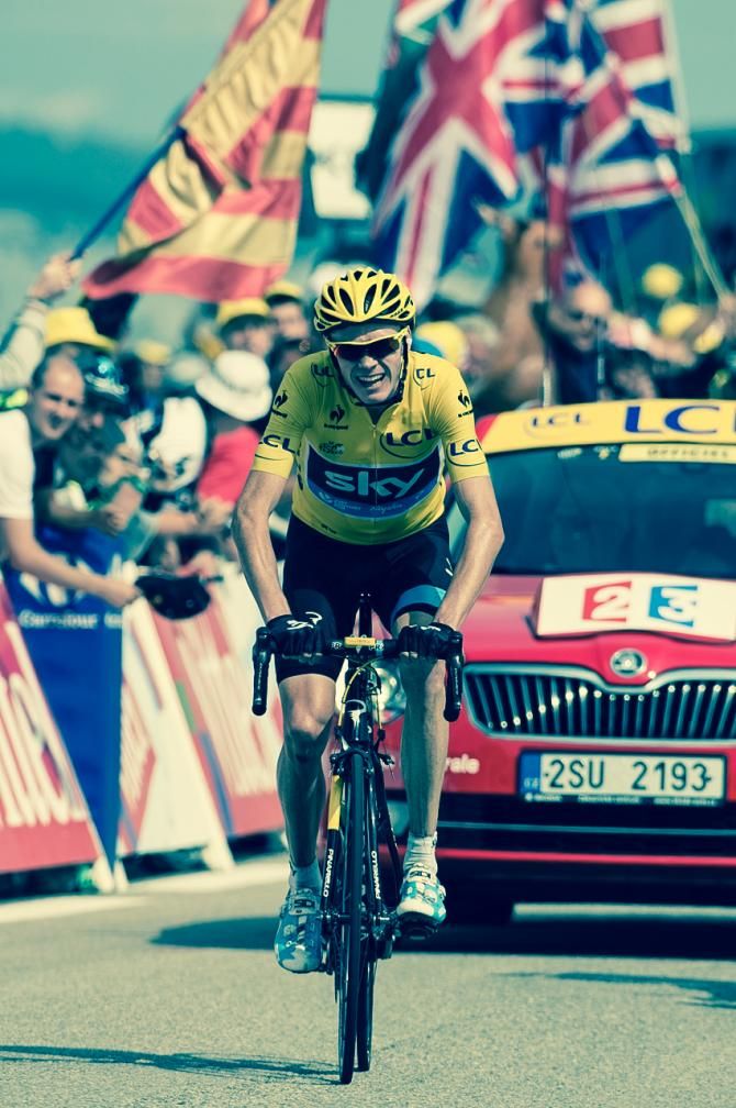 Chris Froome (Sky) about to celebrate victory on Mont Ventoux