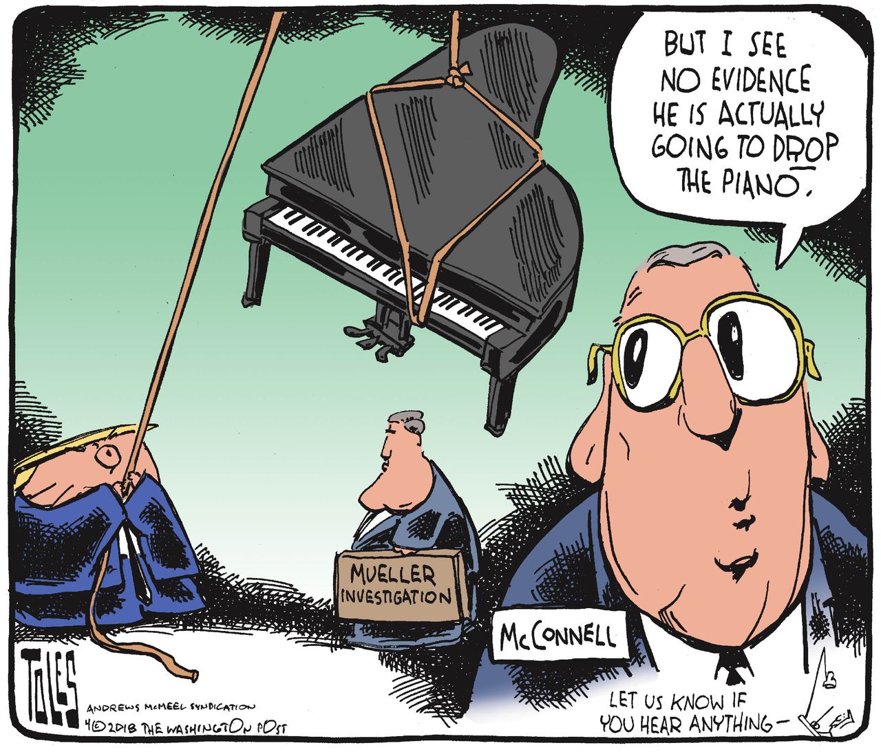 Political cartoon U.S. Trump Russia investigation Mueller FBI Mitch McConnell evidence