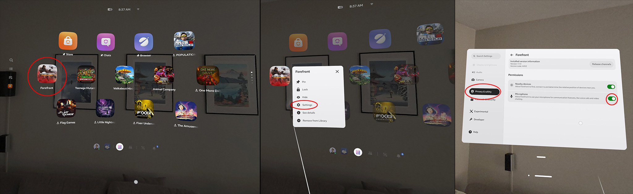 Adjusting game permissions on Meta Quest 3 with the Navigator UI