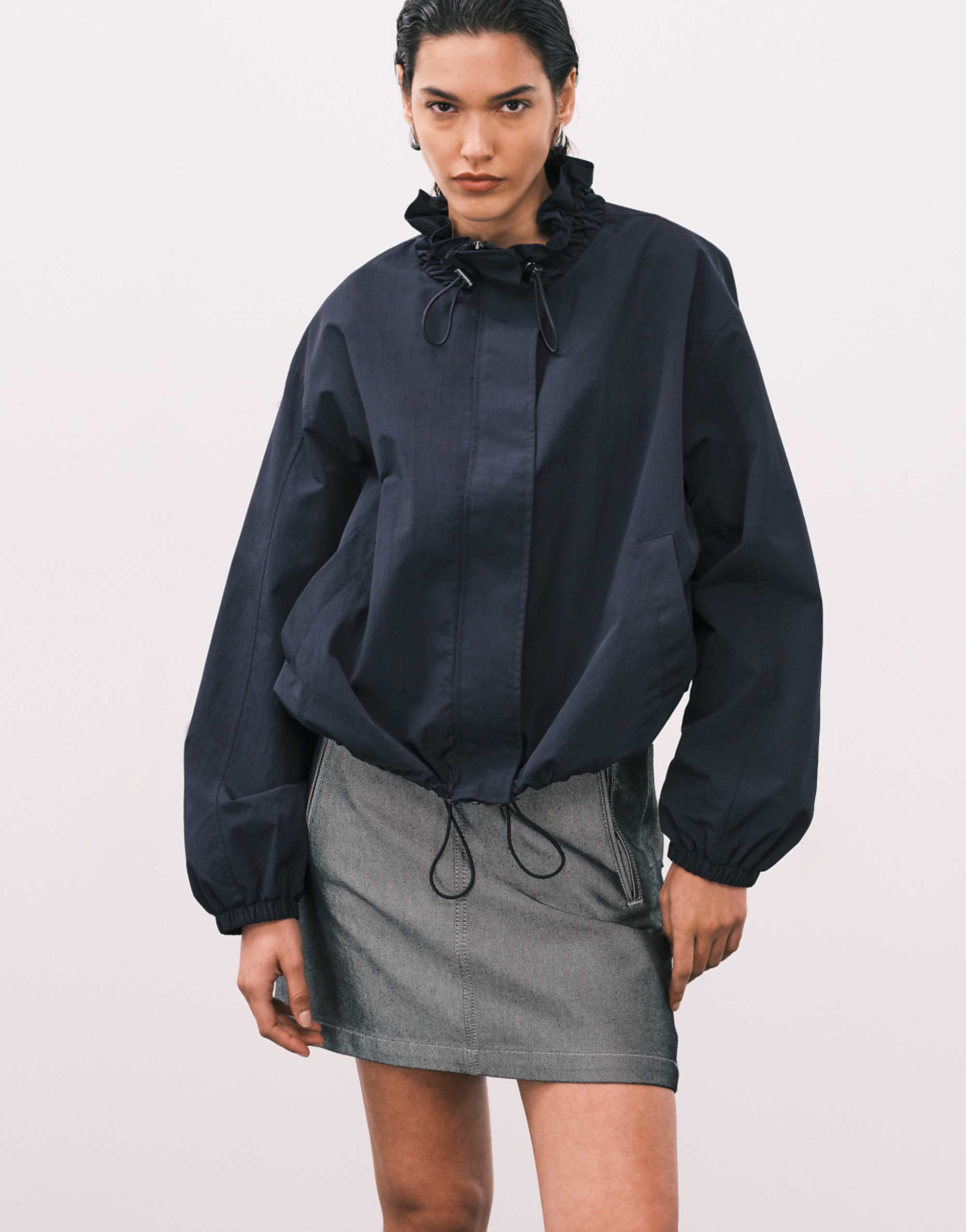 Asos Design Bubble Hem Nylon Track Jacket in Navy