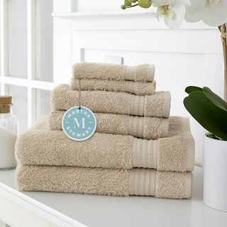 Martha Stewart Egyptian Cotton Bath Towels Set - 6 Piece, 2 Bath Towels - 2 Hand Towels - 2 Washcloths, Absorbent Bathroom Towels, Bathroom Essentials, Oyster