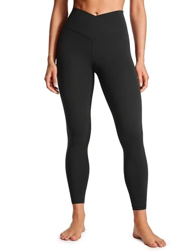 Crz Yoga Womens Butterluxe Cross Waist 25'' Workout Leggings - V Cross High Waisted Yoga Pants Soft Gym Leggins Black 8