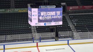 The new Daktronics videoboards at CURE Insurance Arena.
