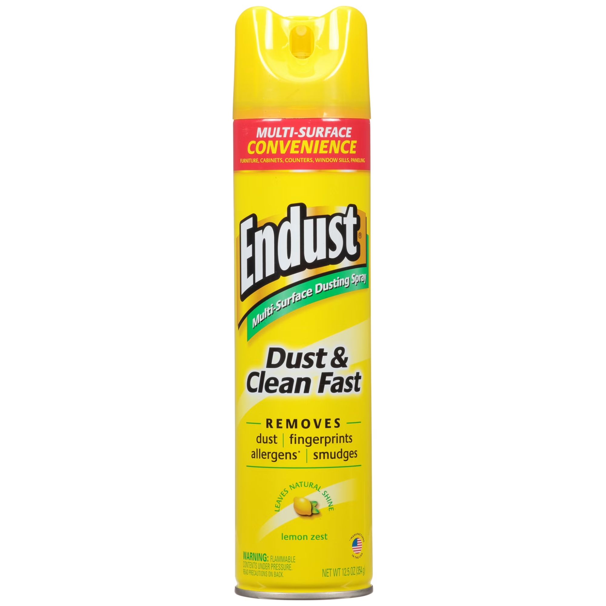 A yellow spray can of Endust
