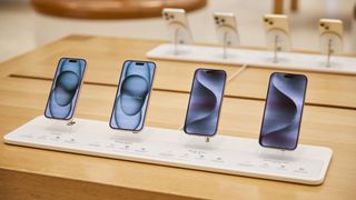 The complete iPhone 15 lineup at Apple&#039;s Regent Street store in London, U.K.