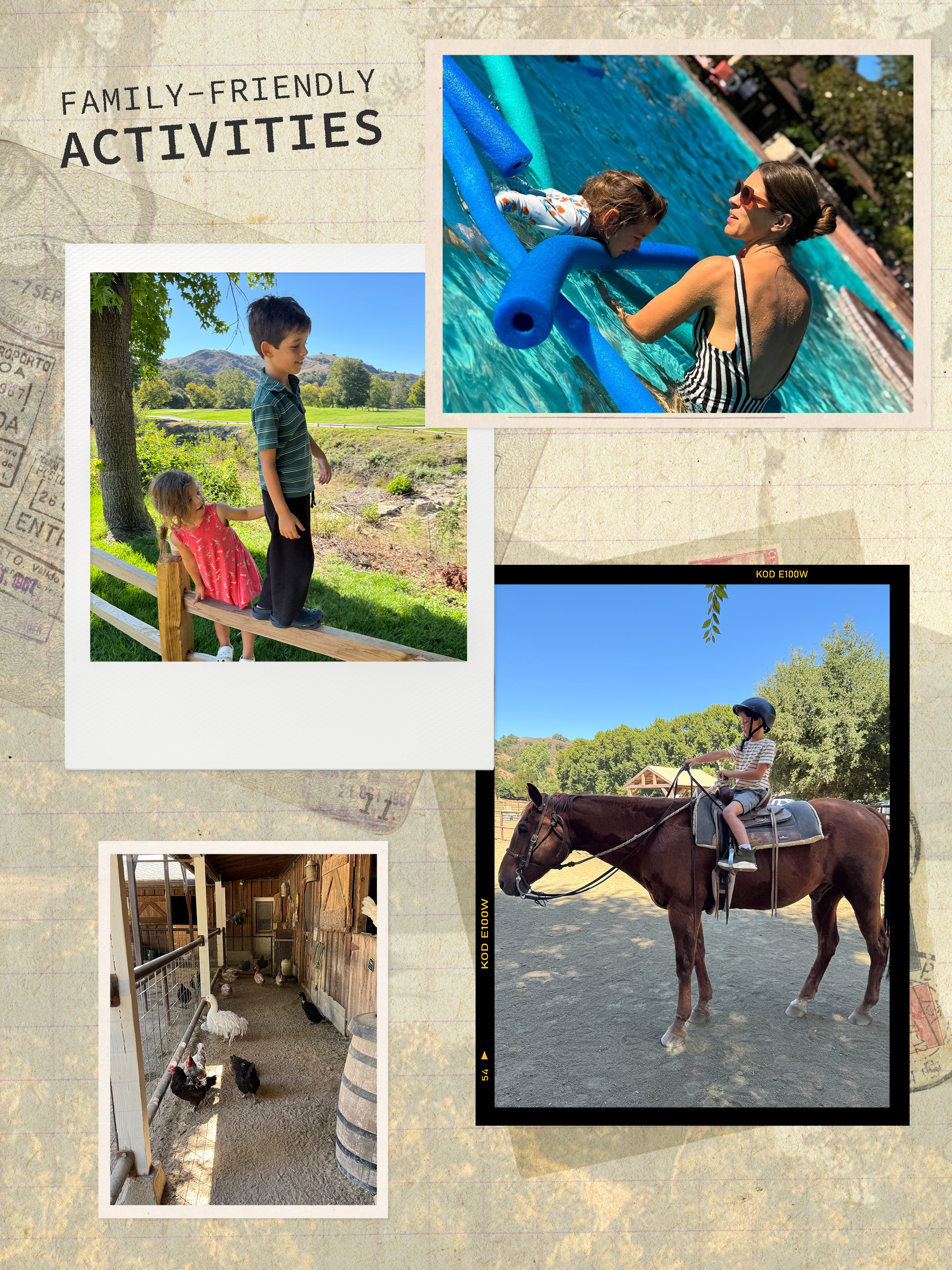 Collage of WWW editor Judith Jones and her family at Alisal Ranch.