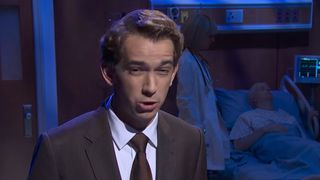 Andrew Dismukes plays an old timey narrator during a sketch on SNL.