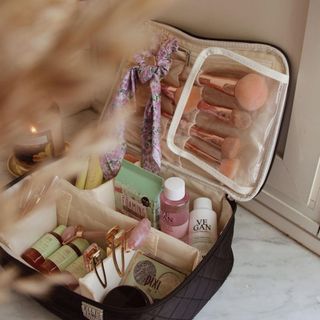 Luxe cosmetics travel case packed with travel and pamper essentials