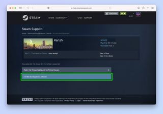 A screenshot showing how to request a refund on Steam
