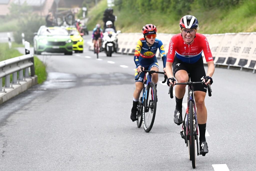 VILLARSSUROLLON SWITZERLAND JUNE 15 Demi Vollering of The Netherlands and Team SD WorxProtime attacks to win the 4th Tour de Suisse Women 2024 Stage 1 a 586km stage from VillarssurOllon to VillarssurOllon 1249m UCIWWT on June 15 2024 in VillarssurOllon Switzerland Photo by Tim de WaeleGetty Images
