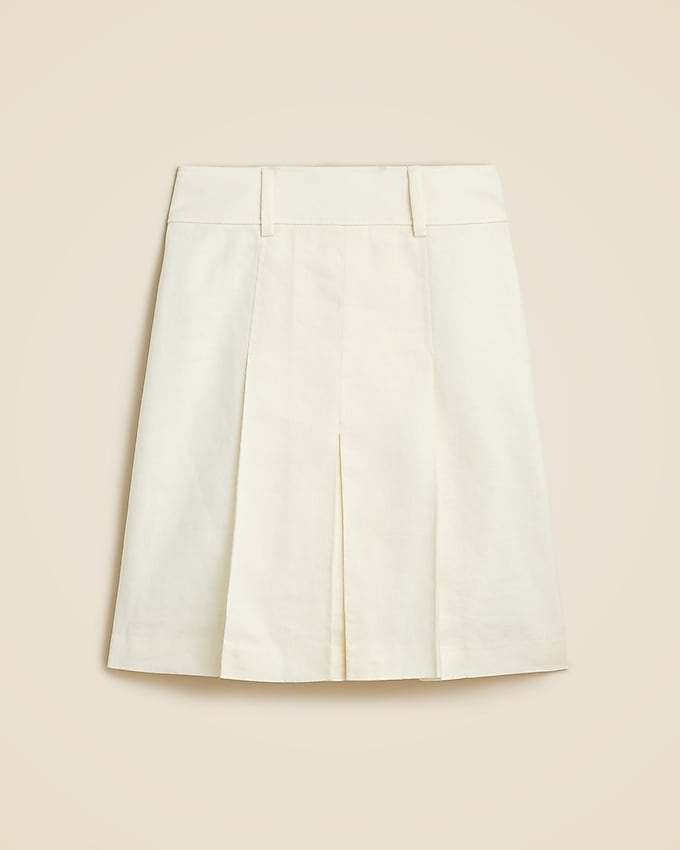 Pleated Knee-Length Skirt in Stretch Linen Blend