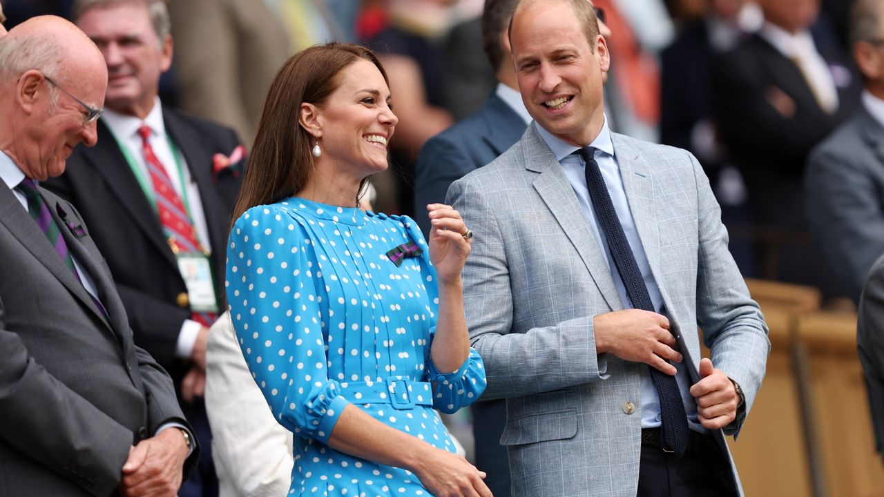 Catherine, Duchess of Cambridge and Prince William, Duke of Cambridge watch from the Royal Box as Novak Djokovic of Serbia wins against Jannik Sinner of Italy during their Men&#039;s Singles Quarter Final match on day nine of The Championships Wimbledon 2022 at All England Lawn Tennis and Croquet Club on July 05, 2022 in London, England.