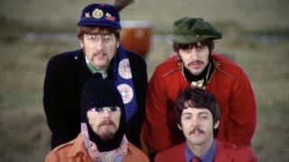 Paul McCartney, John Lennon, Ringo Starr and George Harrison in Strawberry Fields Forever music video