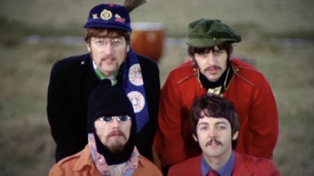 Paul McCartney, John Lennon, Ringo Starr and George Harrison in Strawberry Fields Forever music video
