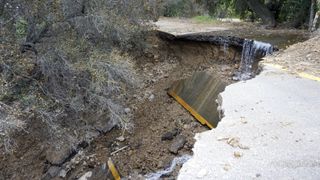 A storm-damaged road in Santa Barbara