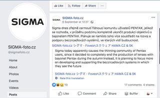 The announcement was made on the Sigma Czech Republic Facebook page