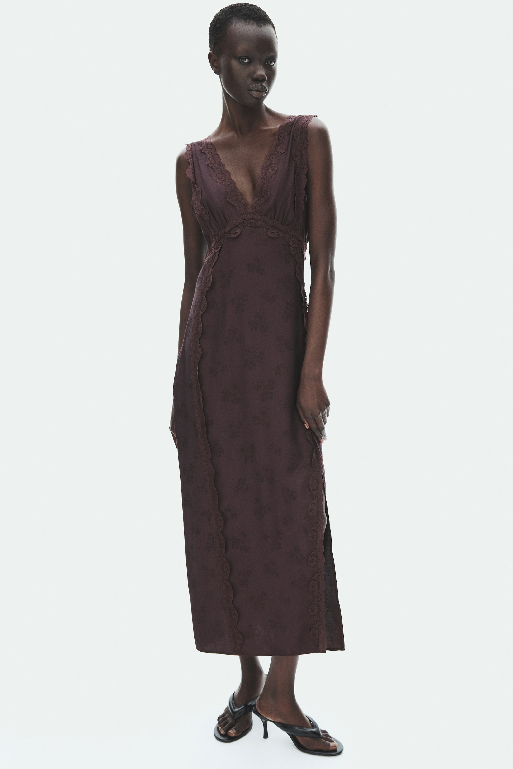 Lace-Trimmed Jacquard-Weave Dress