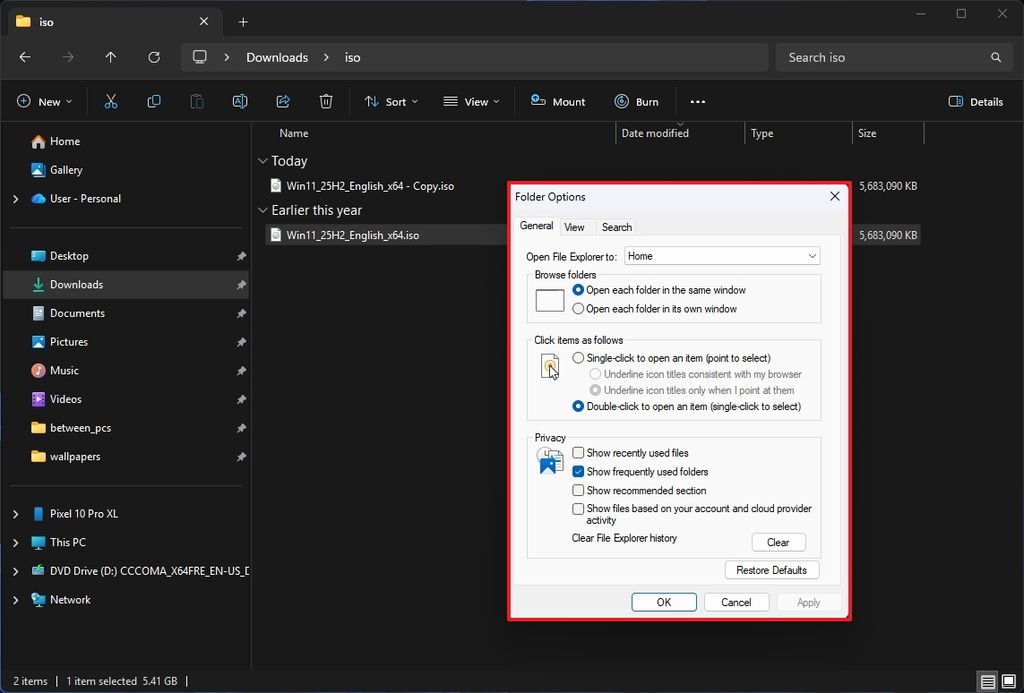 File Explorer Folder Options no dark mode