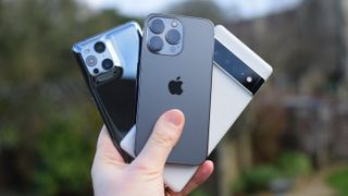a photo of the iPhone 13 Pro, Oppo Find X3 Pro and Google Pixel 6 Pro