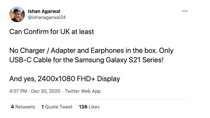 Samsung Galaxy S21 Sans Chargeur